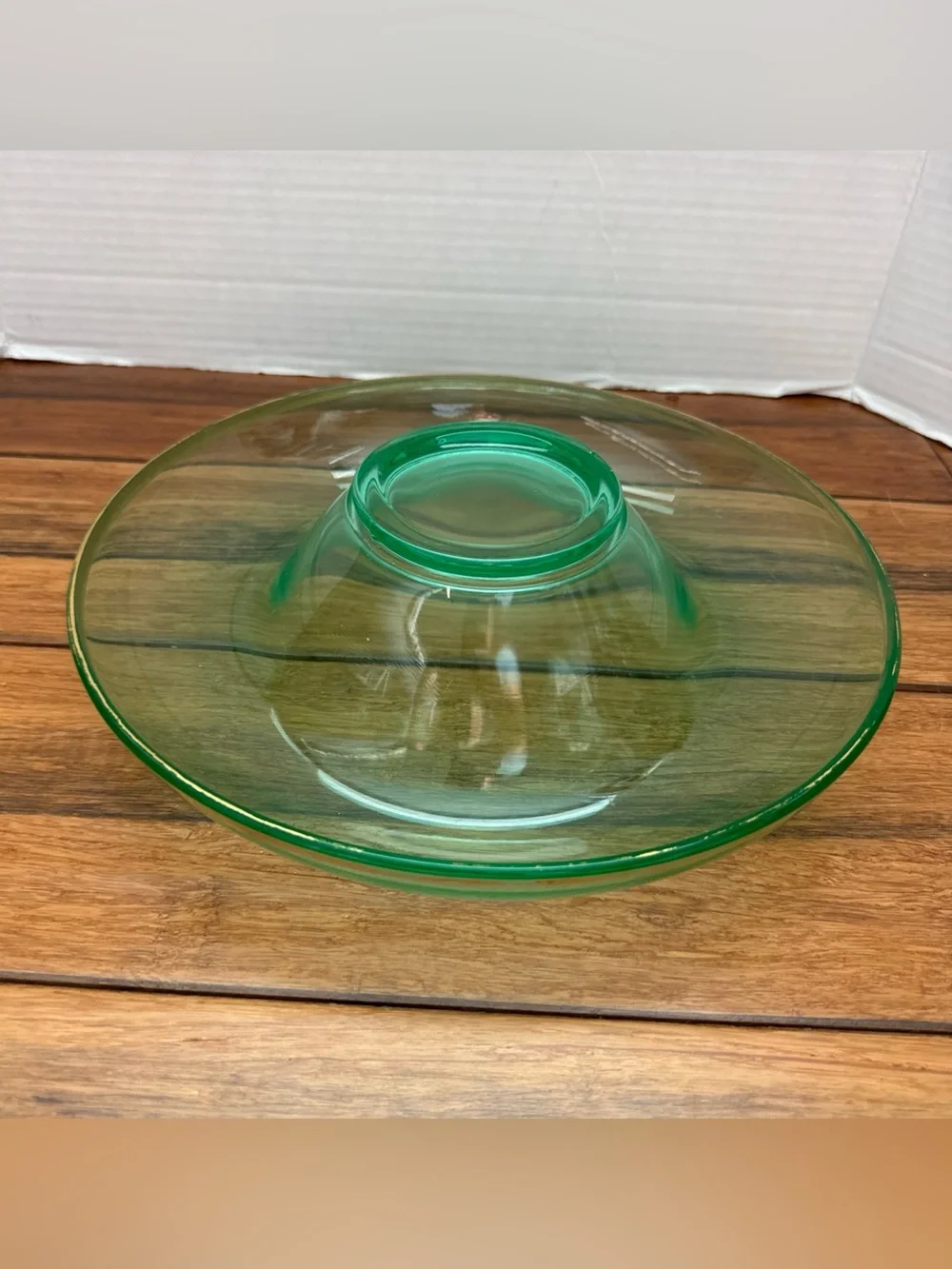 Vintage Green Depression Glass Rolled-Edge Console Bowl 10.5”